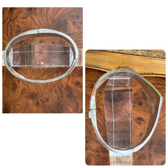 Vintage Mexican Sterling Silver Hinged Clamper Bracelet Azurite & Lapis Inlay 92 - Picture 12 of 12